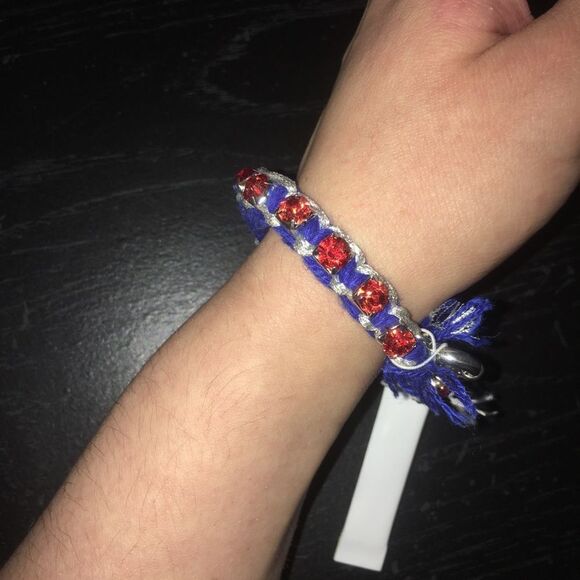 — Aqua — Red, White & Blue Knotted Ruby Bracelet  - Picture 4 of 6